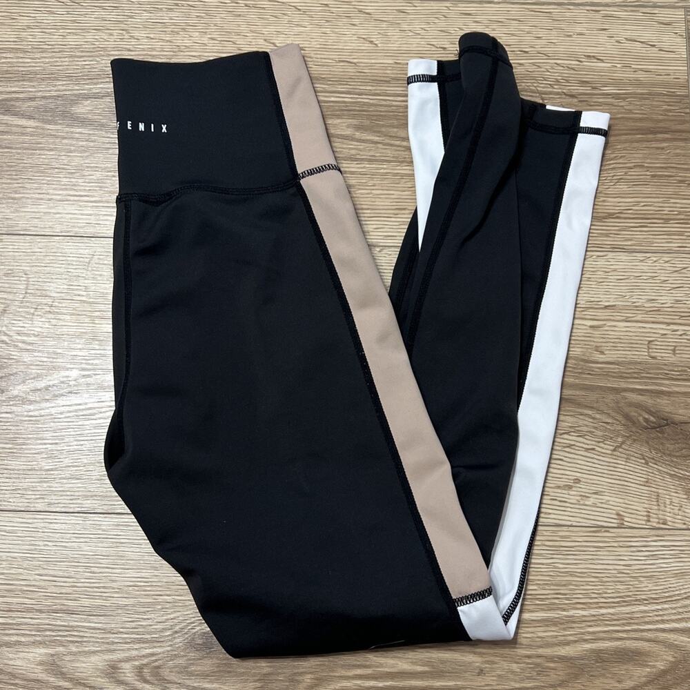 ALLFENIX Anthropologie Color Block Leggings Black Cream White Size XS (A26)